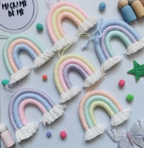 Macrame Rainbow Hanging Decoration, Pastel Gender Neutral Nursery Decor - Picture 1 of 8