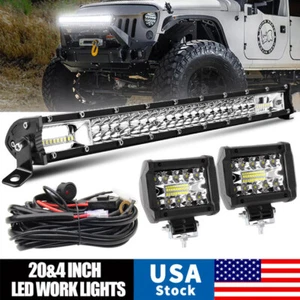Barra de luz LED 20 pulgadas 300 W punto inundación combo luz con arnés de cableado kit de cápsulas de 4"" - Imagen 1 de 17