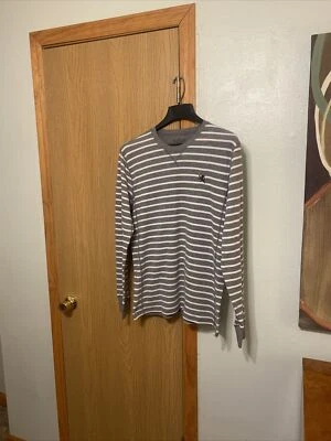 Express XL Gray & White w/Stripes Long Sleeve Waffle-Knit Crewneck Sweater - EUC - Image 1 of 3