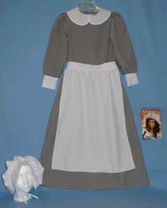 PILGRIM COSTUME DRESS-GIRL-L 12-14-Pioneer-Colonial-Mop cap-Bonnet-THANKSGIVING - Picture 1 of 13