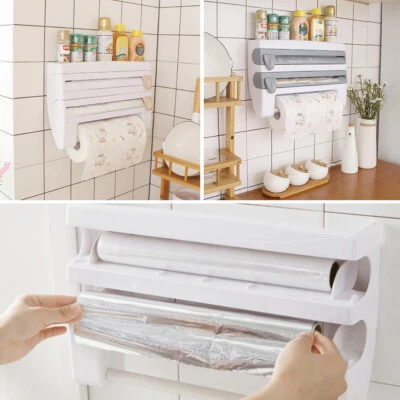 Wall Mounted Paper Towel Rack Cling Film Tin Foil Roll Holder Dispenser Kitchen  - Image 1 of 4