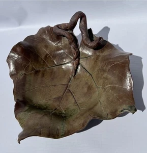 Wheel Thrown Pottery Grape-leaf Shaped Bowl Approx. 12 X 12 Wine Handmade Browns - Picture 1 of 12