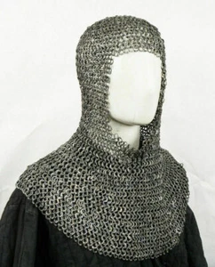 Flat Riveted Chain Mail Coif Mild Steel Chainmail Hood Reenactment Armor LARP - Picture 1 of 3