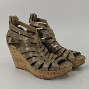 New CORDANI Sandals Shoes Womens 36 Gold Metallic Leather Cork Wedge - Picture 1 of 6