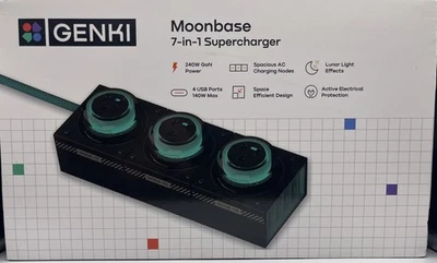 Genki Moonbase 7-in-1 Supercharger 240W GaN Power, 4 USB Ports 140W Max. NEW - Image 1 of 4