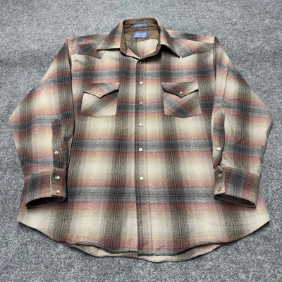 Vintage Pendleton Western Sawtooth Shadow Snap Plaid Flannel Board Shirt Large - Image 1 of 4