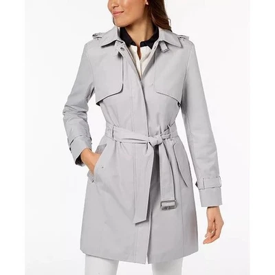 Gabardina Cole Haan Signature para mujer con cinturón chaqueta de lluvia con capucha XS gris Foto 1 de 4