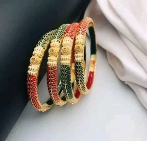 Elegant Rajwadi Designer Kundan Bangle Golden Multi Bollywood Chudiya Set (4Pcs) - Picture 1 of 3