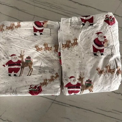 Pottery Barn Kids HERITAGE SANTA Twin Flat & Fitted Sheets  Christmas 2359261 - Image 1 of 4