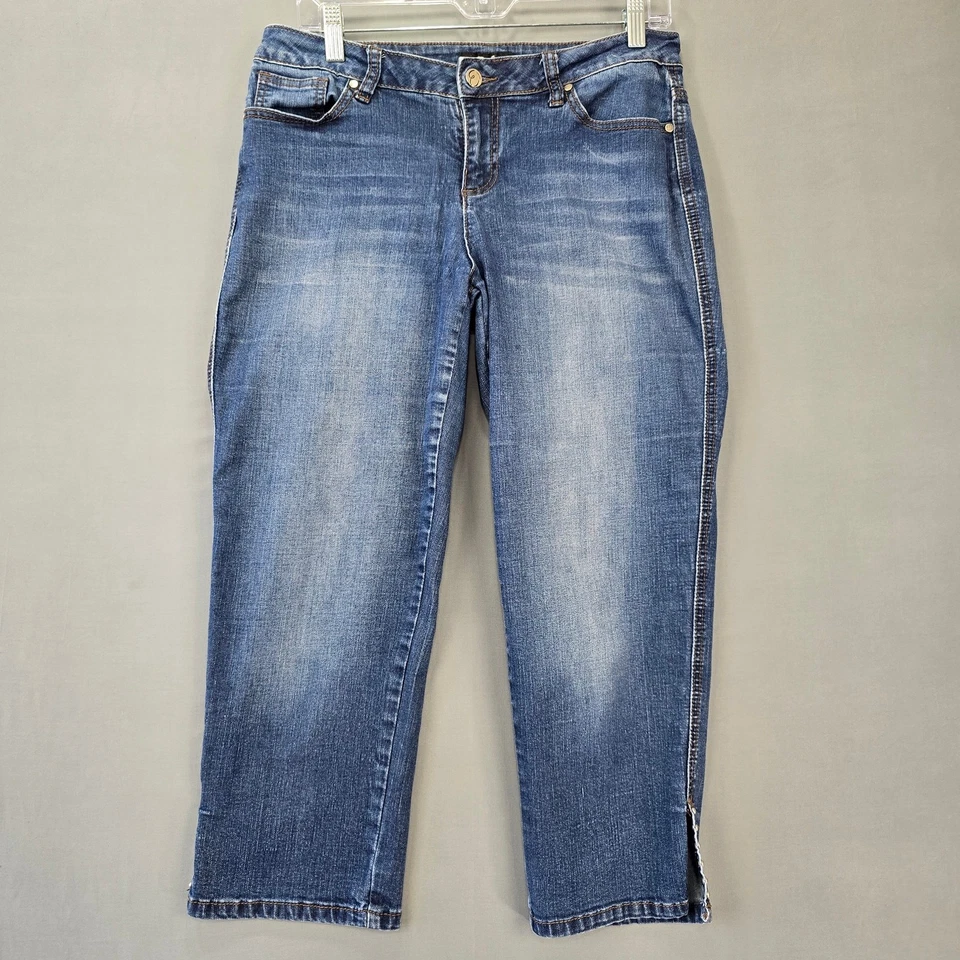 Earl Jean Blue Stonewash Denim Stretch Capri Classic Zip Women's Size 12 Petite - Image 1 of 4