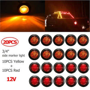 20X 3/4" 12V Marker LIGHTS LED Bullet Amber Red Truck Trailer RV Round Side Lamp - Picture 1 of 12