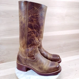 De Colección Frye Campus 14L Botas Mujer 8 M Dorado Marrón Puntera Cuadrada Western - Imagen 1 de 13