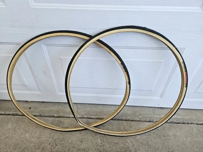 复古 26 英寸 Vittoria 比赛铁人三项自行车轮胎 650 x 20c 前 + 后组 — 第 1/4 张图片