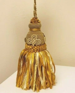 2 SELTENE VINTAGE 5" GOLD DEKORATIVES BAND SCHLÜSSEL QUASTEN VERZIERT TOP AUS SPANIEN - Bild 1 von 11