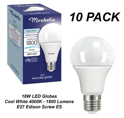 10 x 18W LED Light Globes Bulbs Lamps Cool White 4000K E27 Screw ES - 1800Lm - Image 1 of 4