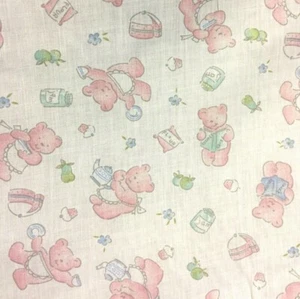 "BAKE OFF " / AFTERNOON TEA & CAKE PRINT WHITE POLYCOTTON WITH PINK PRINT - Picture 1 of 3