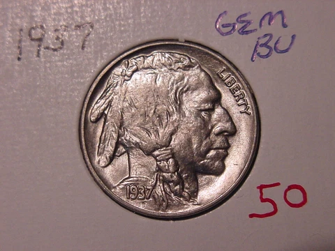 1937 BUFFALO NICKEL GEM BU NICE STRONG HORN ORIGINAL COIN COMBINED SHIPPING Cover