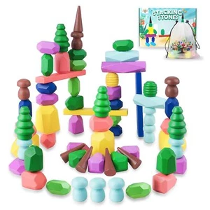 Toys for 3 Year Old Boys Girls, 36 PCS Colorful Wooden Sorting Stacking Rocks... - Picture 1 of 7