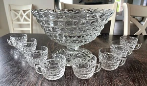 Fostoria American Punch Bowl 8 Cups Vintage Clear Glass Wedding Party Serveware - Picture 1 of 8