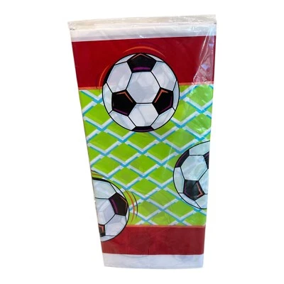 Vintage American Greetings DesinWare Plastic Tablecover 54"×96" Soccer Theme - Image 1 of 2