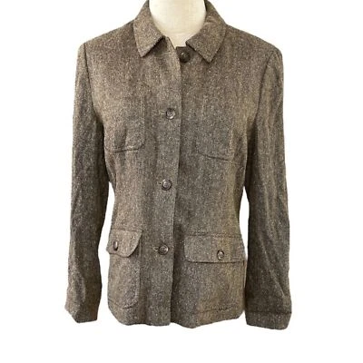Lands End Tweed Green/Brown Coat Wool and Silk Size 6 - Image 1 of 4