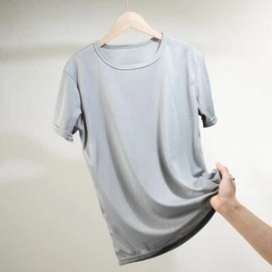 Men's 100% Silk T-shirt Knitted Crew Neck Short Sleeves Summer Casual Tops Soft - Picture 1 of 18
