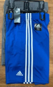 ADIDAS BOYS 2 PACK 3 STRIPE SHORTS (BLUE/GRAY M 10/12)NWT - Picture 1 of 3