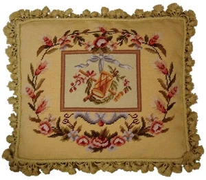 Wool Needlepoint & Petit Point Pillow Musical Instruments Drum Cushion 18x20 - Picture 1 of 3