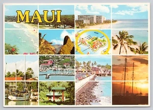 Tarjeta postal vintage de Maui Hawaii, monumentos y atracciones multivista - Imagen 1 de 2