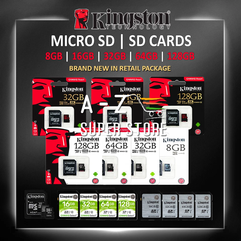 Kingston Micro SD Card 8GB 16GB 32GB 64GB 128GB w/ Adapter Memory OEM All Sizes - Image 1 of 1