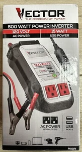 Inversor de alimentación doble VECTOR 500 vatios, dos puertos de carga USB nuevo/abierto envío GRATIS - Imagen 1 de 6