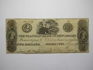 $2 1821 Jersey City New Jersey moneta obsoleta banconota banconota Franklin Bank - Foto 1 di 2
