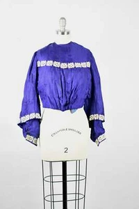 Antike viktorianische königsblaue Seidenbluse für Damen - Bild 1 von 12