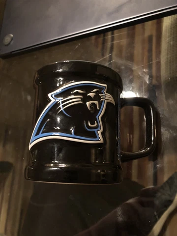 Black Carolina Panthers Coffee Mug W/ Pewter Emblem 3D Helmet And Ball Cover