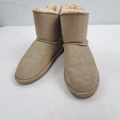 BearPaw Gray Leather Sparkle Sheep Wool Lined Women's Pull On Ankle Boots Sz 4  - Image 1 of 4