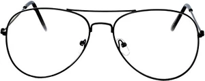 OCCHIALI DA SOLE STILE AVIATOR LENTI TRASPARENTI MONTATURA METALLO NERO UOMO DONNA UVB UVA 99% - Foto 1 di 8