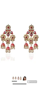 Mondtruck traditionelle indische goldene Chandbali/Bali Jhumka Ohrringe (Rani rosa) - Bild 1 von 5