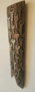 Vintage Antique Key Driftwood Rustic Art Wall Hanging Skelton Flat Keys 17x4 - Picture 1 of 4