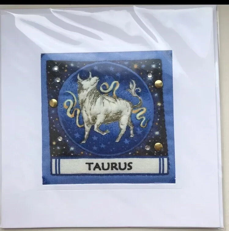 Hand Crafted Quilted Sewn Cards Birthday Star Sign Taurus ♉️ Bull Astrology - Image 1 of 1