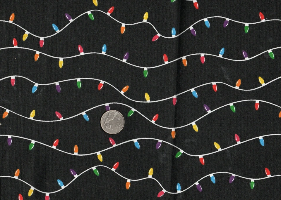 1 ярд x 44» Joann ткани струны мультипликатор цвет Рождественская елка огни на черный - Изображение 1 из 1