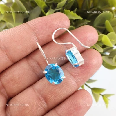 Svizzero Blu Topazio Pietra Argento Sterling Elegante Pendenti Fidanzamento - Immagine 1 di 4