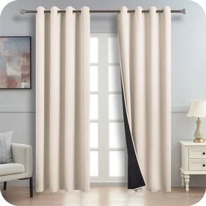Vorhang Beige Blickdicht Gardinen mit Ösen 2er Set Dicker Stoff 100% Lichtdic... - Bild 1 von 8