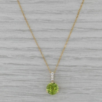2.15ctw Peridot White Sapphire Pendant Necklace 10k Yellow Gold 18.25" - Image 1 of 4