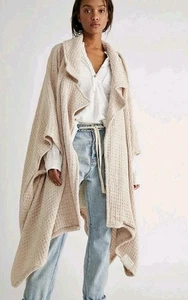 Free People + Saachi Regina Waffelstrick Waffel Kimono Jacke Biege/Creme Neu mit Etikett $ 220 - Bild 1 von 8
