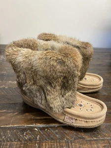 Laurentian Chief Mukluks Fur Trim Boots Short Midi Height + Aetrex Insoles 6 - Picture 1 of 6