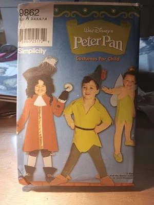 De colección Simplicity 9862 Disney Peter Pan Personaje Costura Patrón Niño Sin Cortar Talla 3-8 Foto 1 de 2