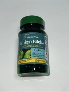 Ginkgo Biloba Extract 60 mg - 120 Softgels Puritan's Pride Exp 01/27 24% Flavone - Picture 1 of 3