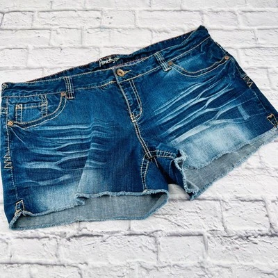 Amethyst High Waisted Cut Off Denim Short Size 24 Medium Blue Stretch Pockets - Image 1 of 4