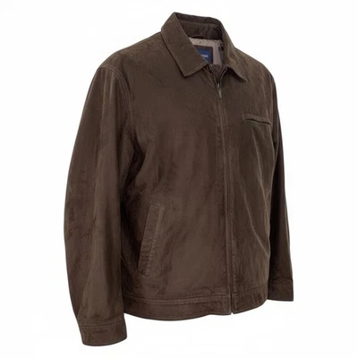 Roundtree & Yorke Mens XL Brown Suede Bomber Jacket Full Lined Zip Coat Pockets - Image 1 of 4