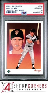 1989 UPPER DECK #678 WILL CLARK GIANTS CHECKLIST PSA 10 - Picture 1 of 2